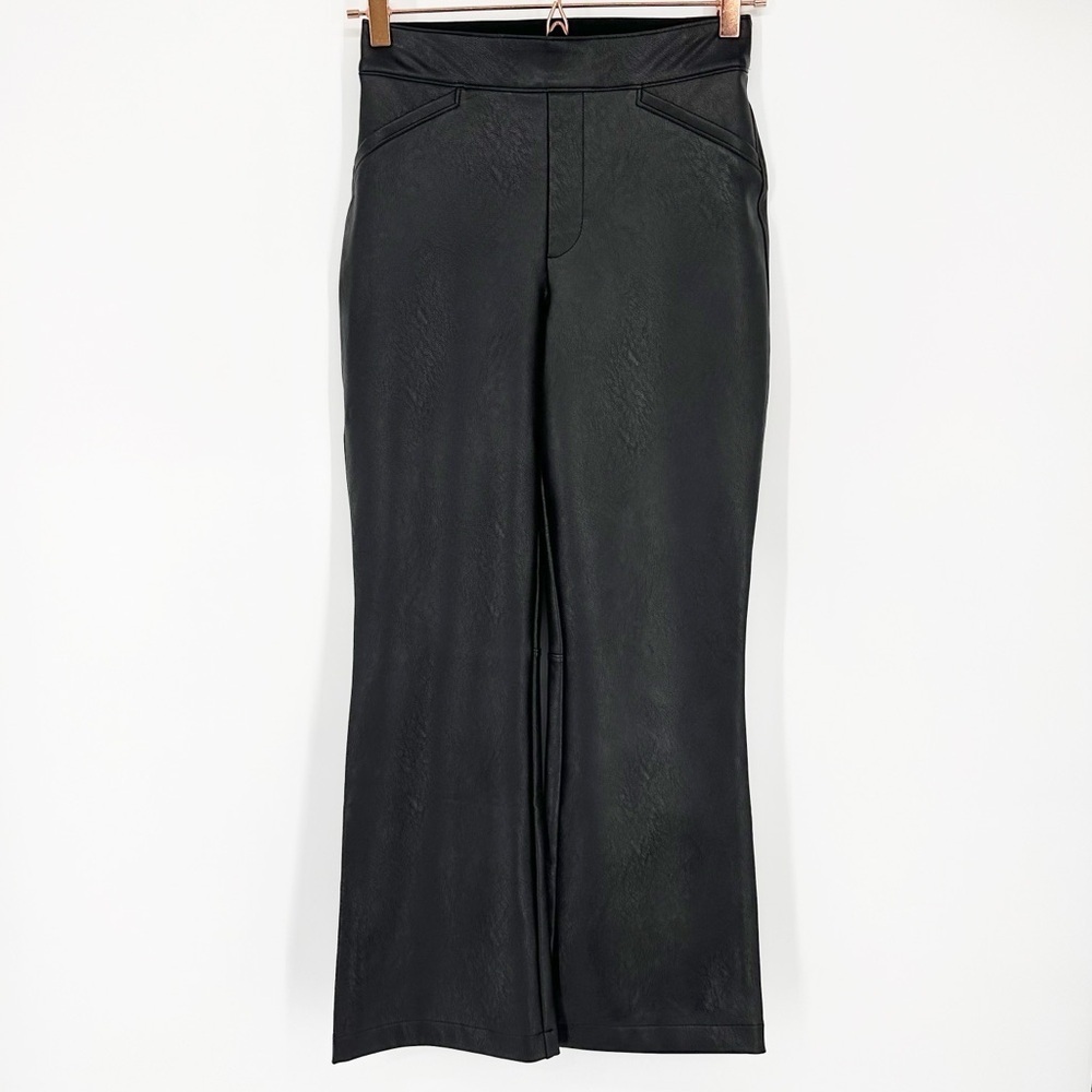 SPANX Black Faux Leather Like Kick Flare Ankle Crop Pants 20848R Size Small Sz S